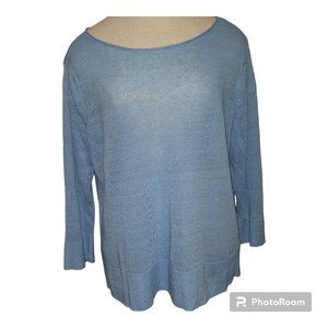 CT739 Eileen Fisher Blue Lightweight Long Sleeve Sweater M